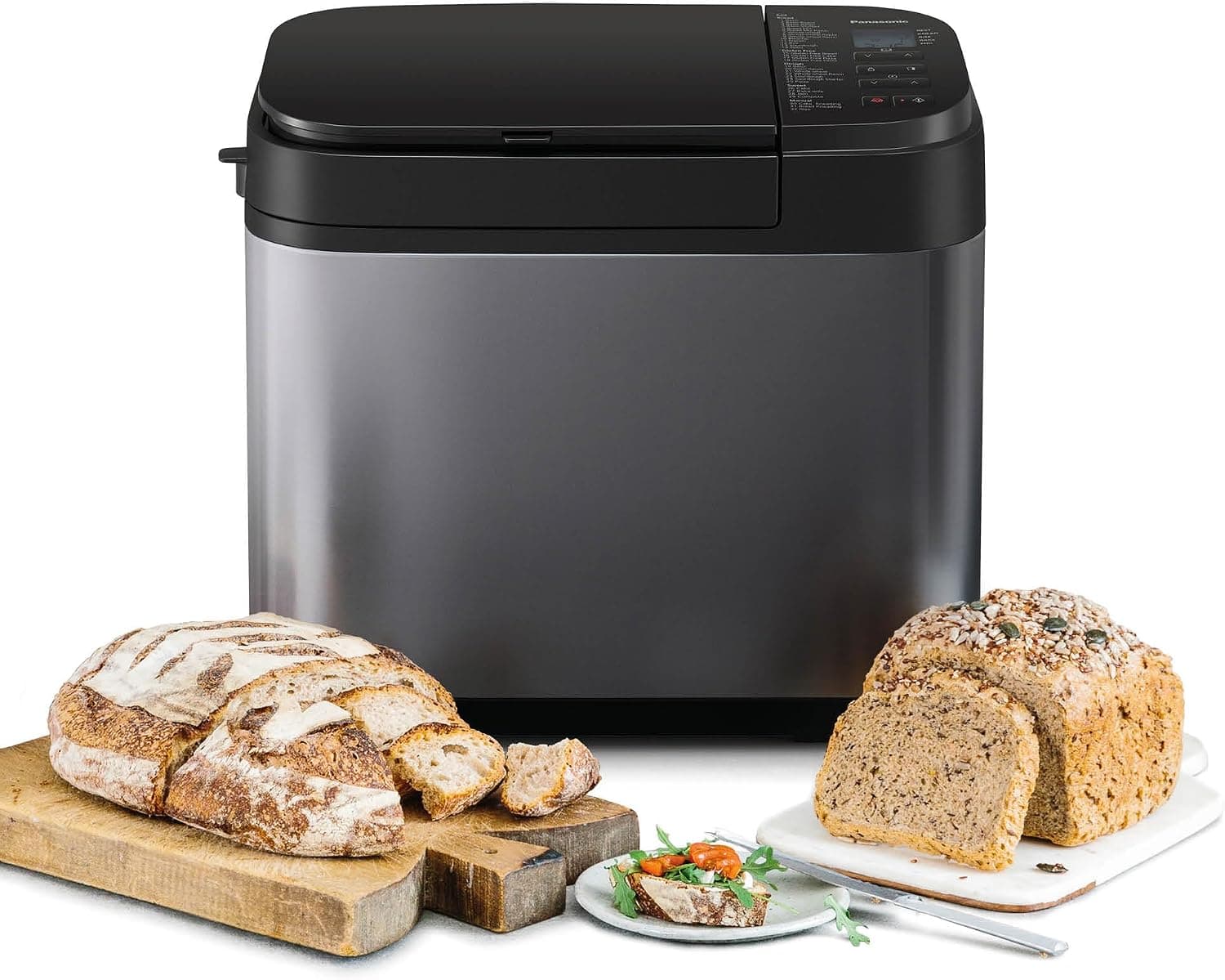 Хлебопекарна - Panasonic SD-YR2540, 32 програми, 14 автоматични програми, диспенсър за мая, безглутеново печене, тъмен сив